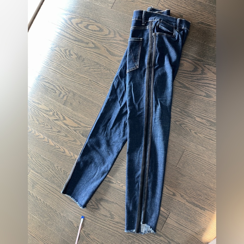 MOTHER stunner zip ankle step fray sweeping racer crop jeans denim